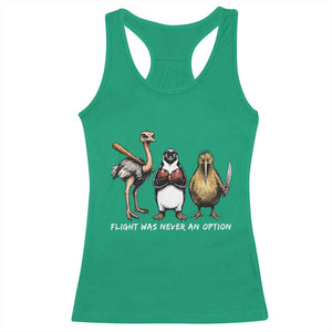 Flight Was Never An Option Flightless Birds Racerback Tank Top Funny Ostrich Penguin Kiwi Brawler Dark Humor Graphic