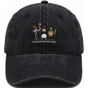 Flight Was Never An Option Flightless Birds Washed Cotton Baseball Cap Funny Ostrich Penguin Kiwi Brawler Dark Humor Graphic