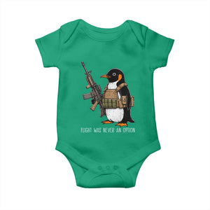 Flight Was Never An Option Tactical Penguin Baby Onesie Funny Military Camo Vest Combat Animal Dark Humor Graphic