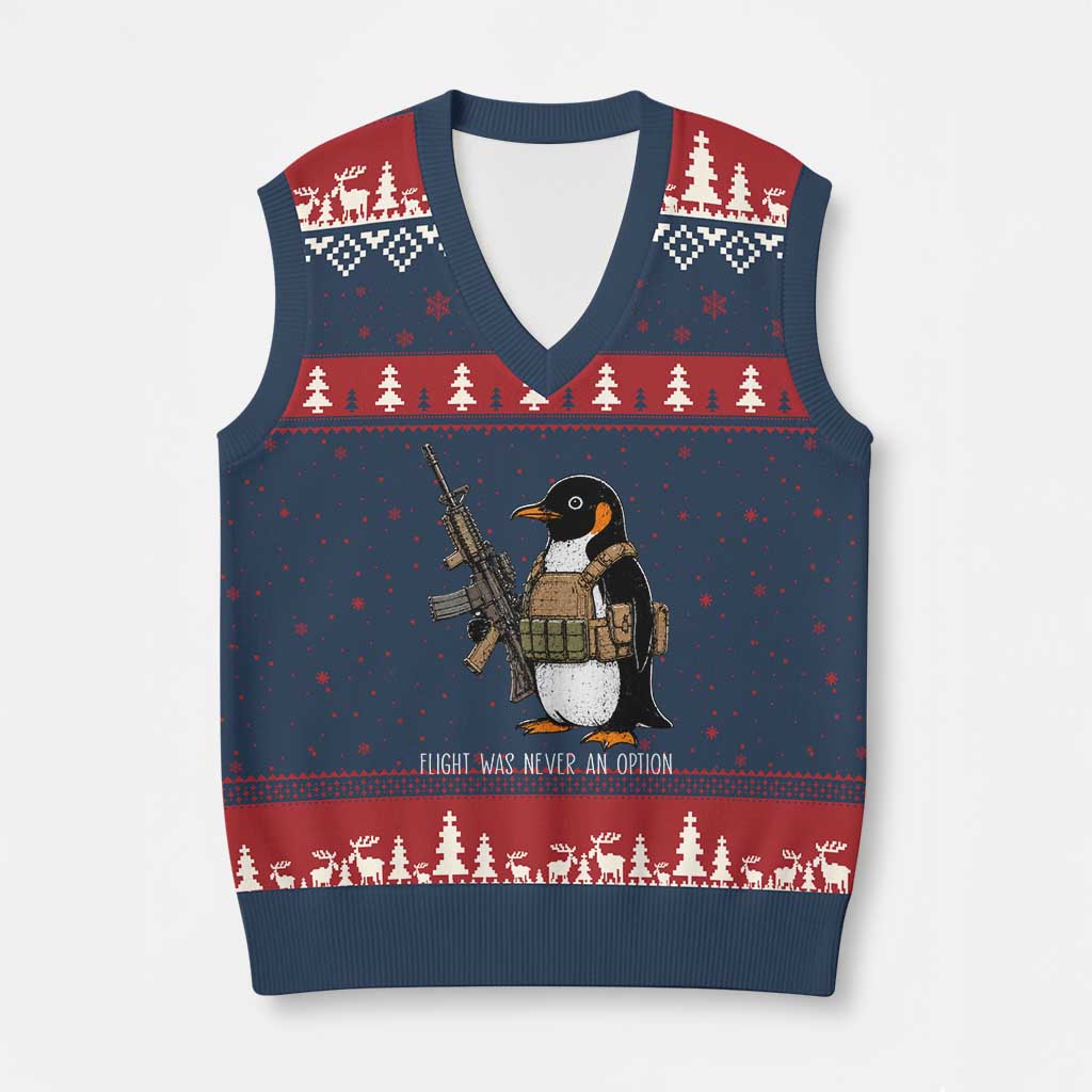 Flight Was Never An Option Tactical Penguin V-Neck Knit Sweater Vest Funny Military Camo Vest Combat Animal Dark Humor Graphic