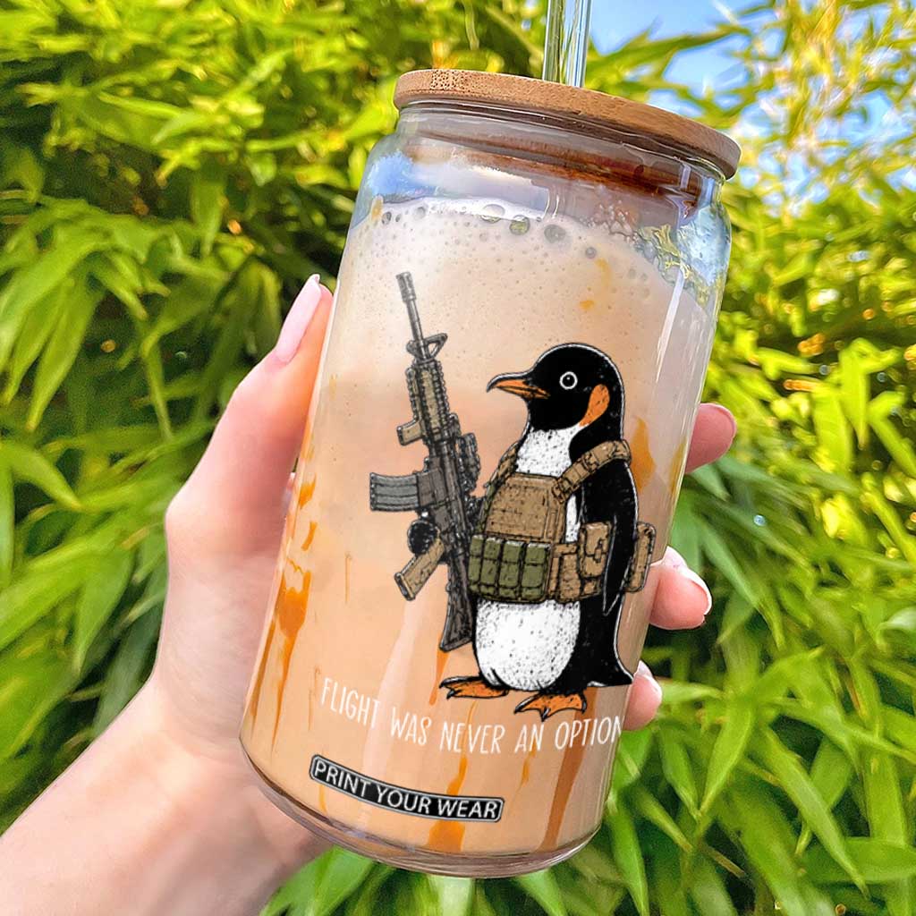 Flight Was Never An Option Tactical Penguin Glass Can Funny Military Camo Vest Combat Animal Dark Humor Graphic