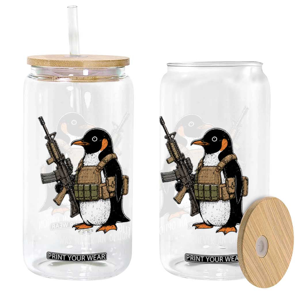 Flight Was Never An Option Tactical Penguin Glass Can Funny Military Camo Vest Combat Animal Dark Humor Graphic
