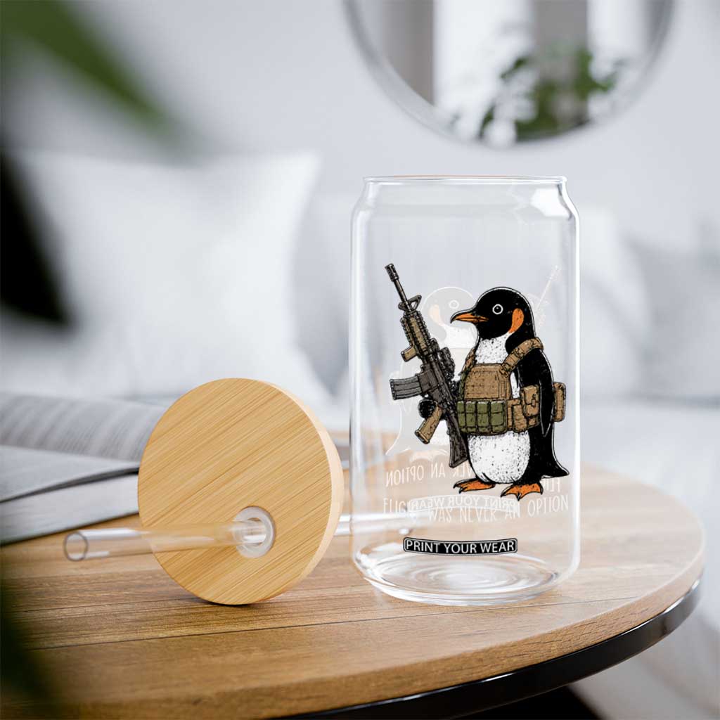 Flight Was Never An Option Tactical Penguin Glass Can Funny Military Camo Vest Combat Animal Dark Humor Graphic