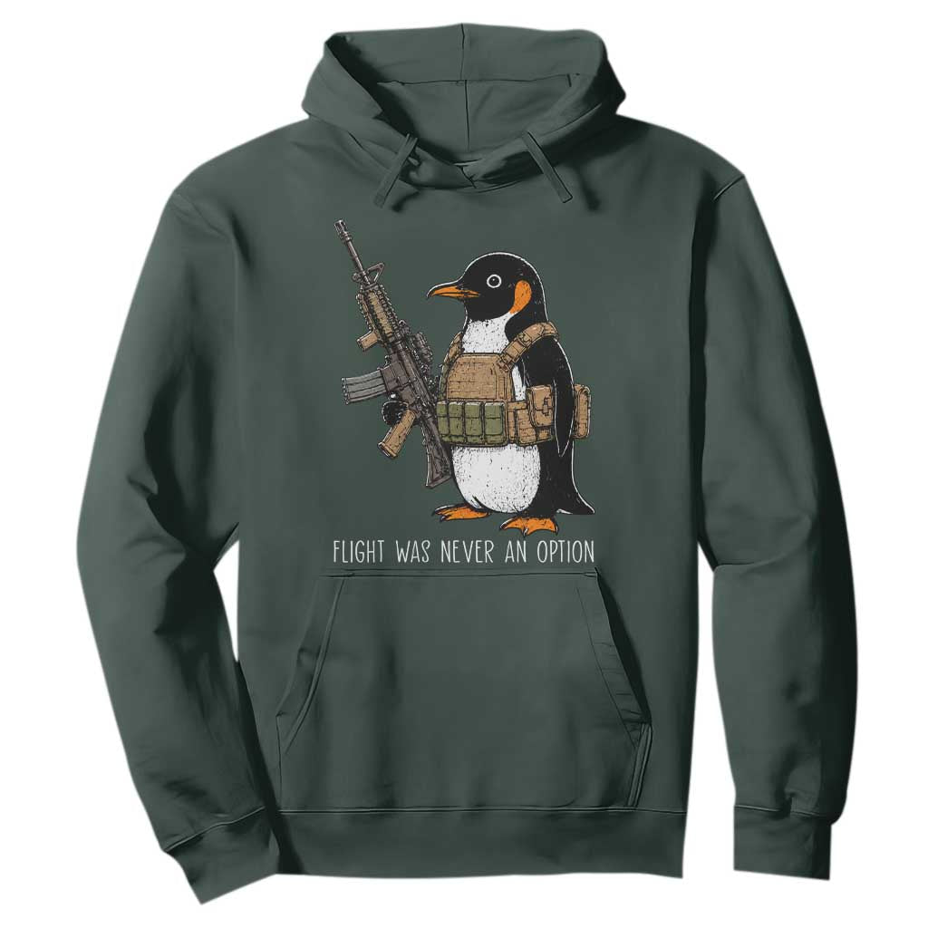 Flight Was Never An Option Tactical Penguin Hoodie Funny Military Camo Vest Combat Animal Dark Humor Graphic