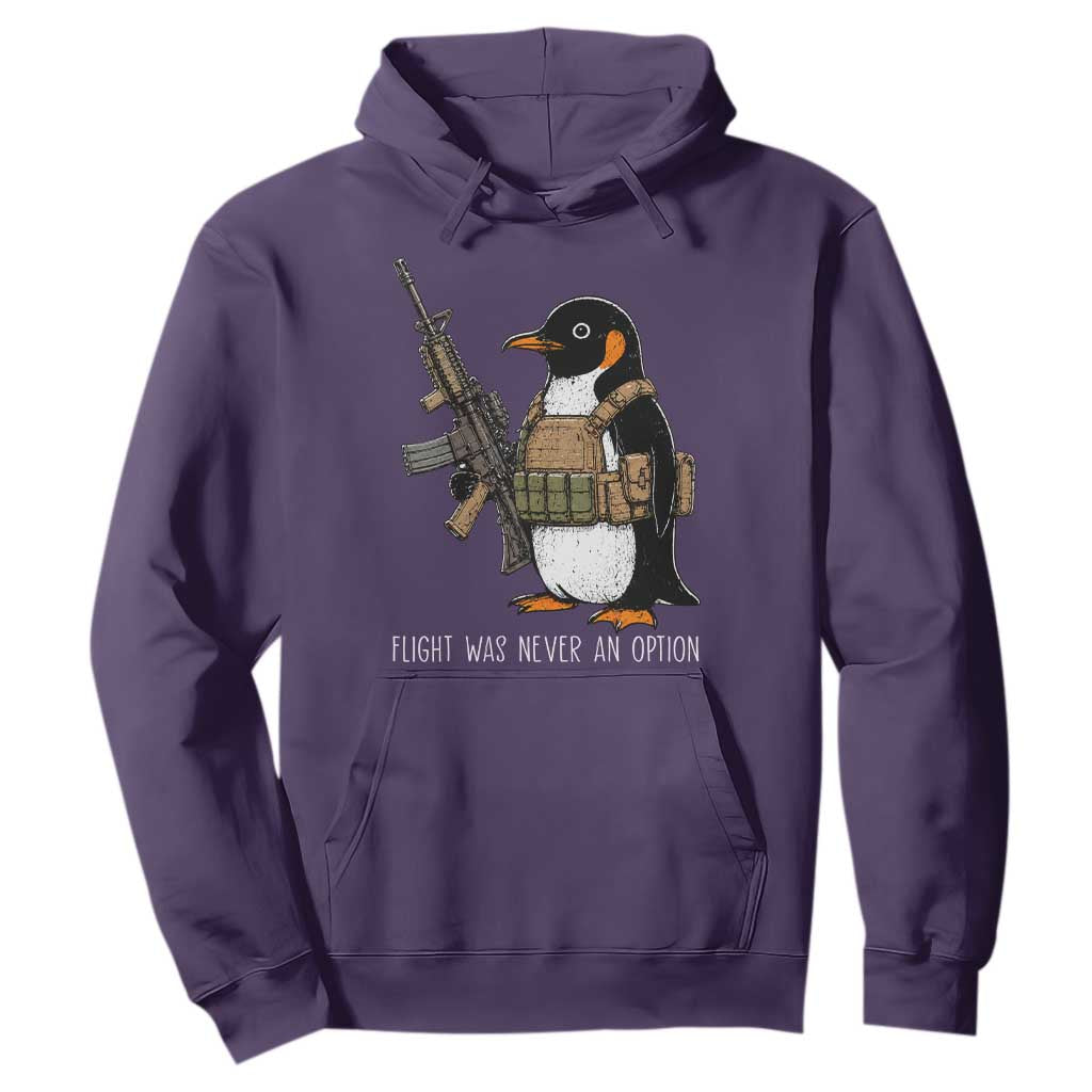 Flight Was Never An Option Tactical Penguin Hoodie Funny Military Camo Vest Combat Animal Dark Humor Graphic