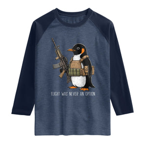 Flight Was Never An Option Tactical Penguin Raglan Shirt Funny Military Camo Vest Combat Animal Dark Humor Graphic