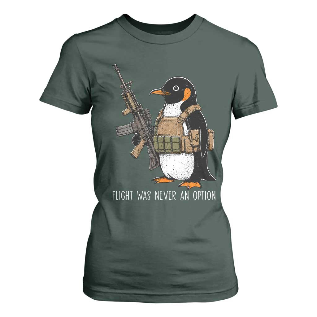 Flight Was Never An Option Tactical Penguin T Shirt For Women Funny Military Camo Vest Combat Animal Dark Humor Graphic