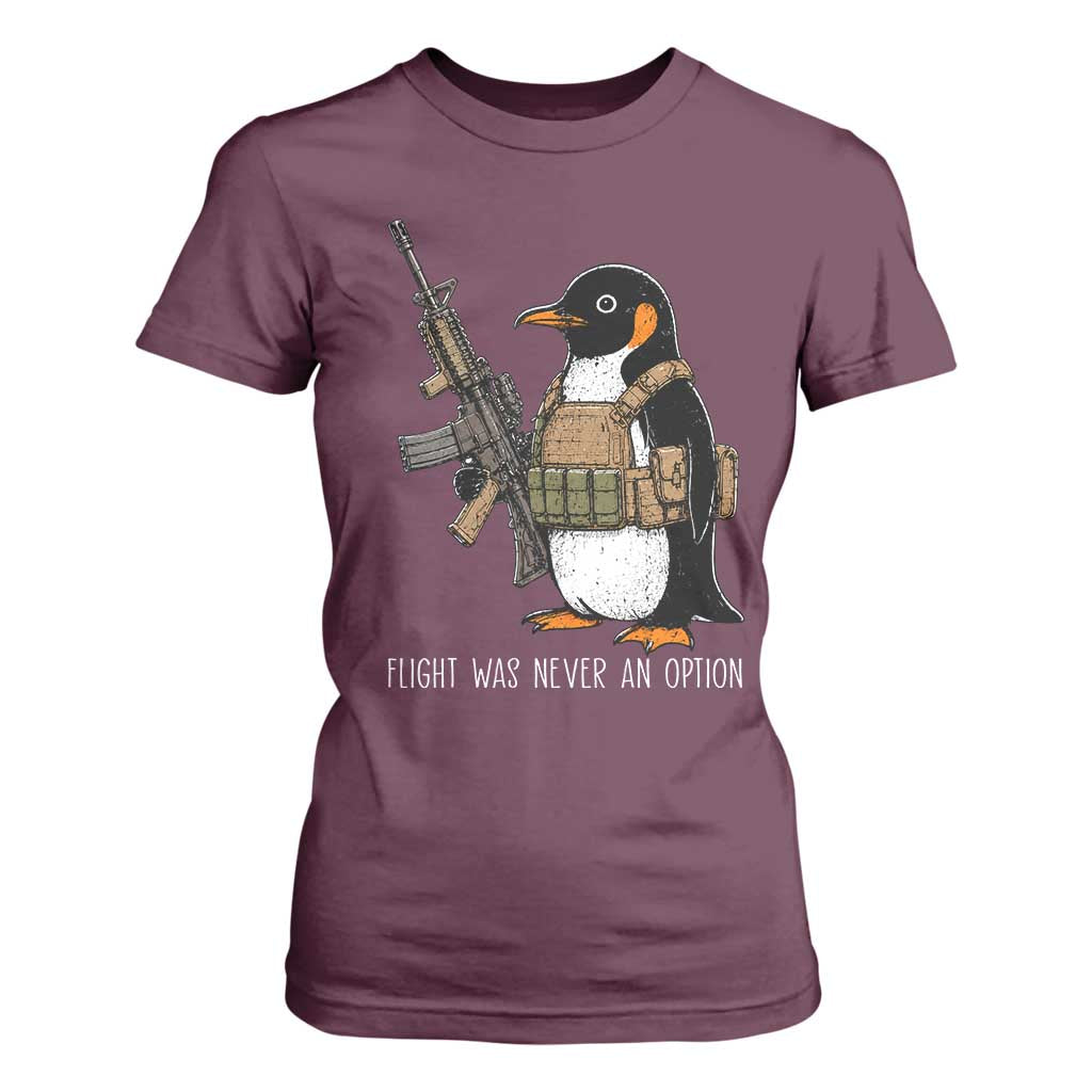 Flight Was Never An Option Tactical Penguin T Shirt For Women Funny Military Camo Vest Combat Animal Dark Humor Graphic