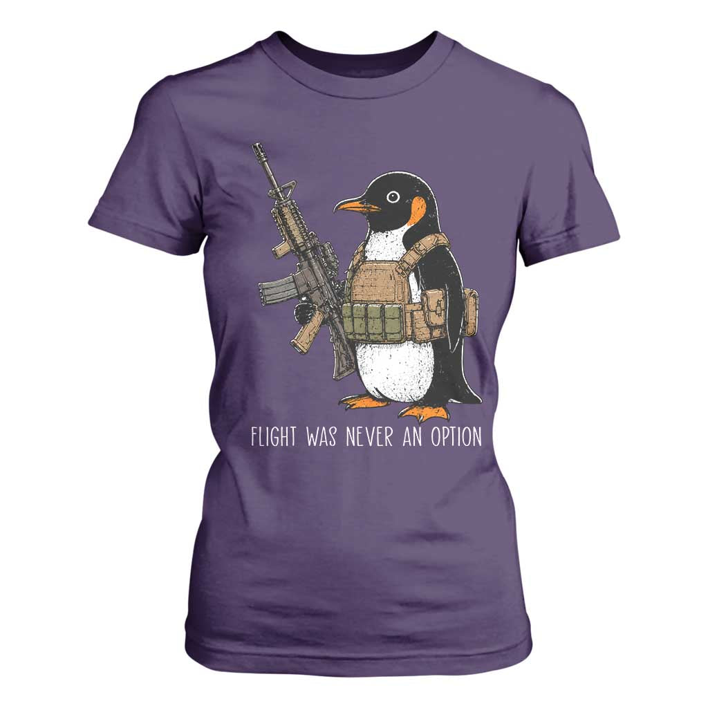 Flight Was Never An Option Tactical Penguin T Shirt For Women Funny Military Camo Vest Combat Animal Dark Humor Graphic