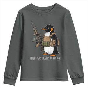 Flight Was Never An Option Tactical Penguin Youth Sweatshirt Funny Military Camo Vest Combat Animal Dark Humor Graphic