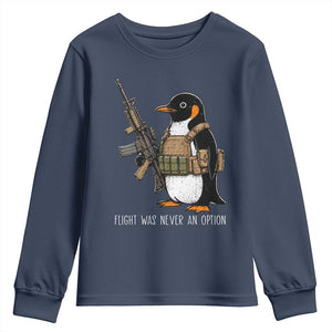 Flight Was Never An Option Tactical Penguin Youth Sweatshirt Funny Military Camo Vest Combat Animal Dark Humor Graphic