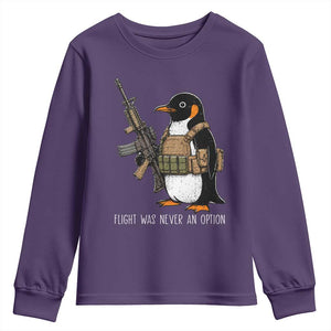 Flight Was Never An Option Tactical Penguin Youth Sweatshirt Funny Military Camo Vest Combat Animal Dark Humor Graphic