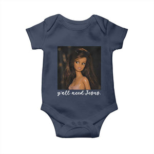 Yall Need Jesus Funny Doll Side Eye Meme Baby Onesie Sarcastic Southern Humor Religion Faith TS02 Navy Print Your Wear