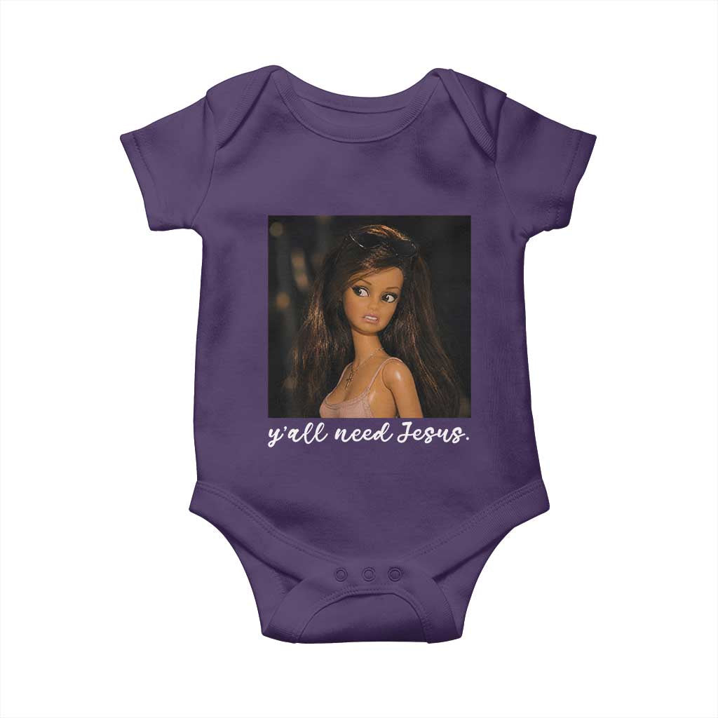 Yall Need Jesus Funny Doll Side Eye Meme Baby Onesie Sarcastic Southern Humor Religion Faith TS02 Purple Print Your Wear
