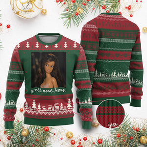 Yall Need Jesus Funny Doll Side Eye Meme Ugly Christmas Sweater Sarcastic Southern Humor Religion Faith TS02 Red Green Print Your Wear