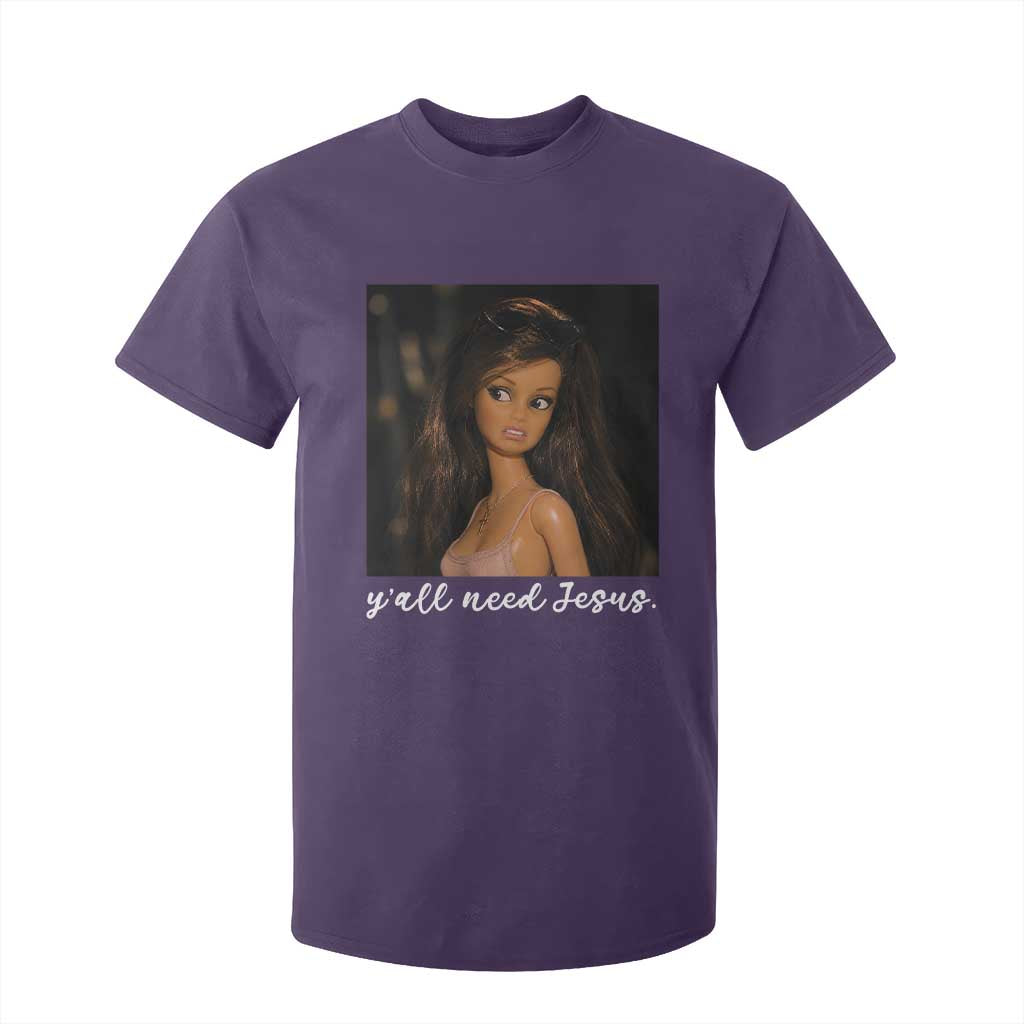 Yall Need Jesus Funny Doll Side Eye Meme T Shirt For Kid Sarcastic Southern Humor Religion Faith TS02 Purple Print Your Wear