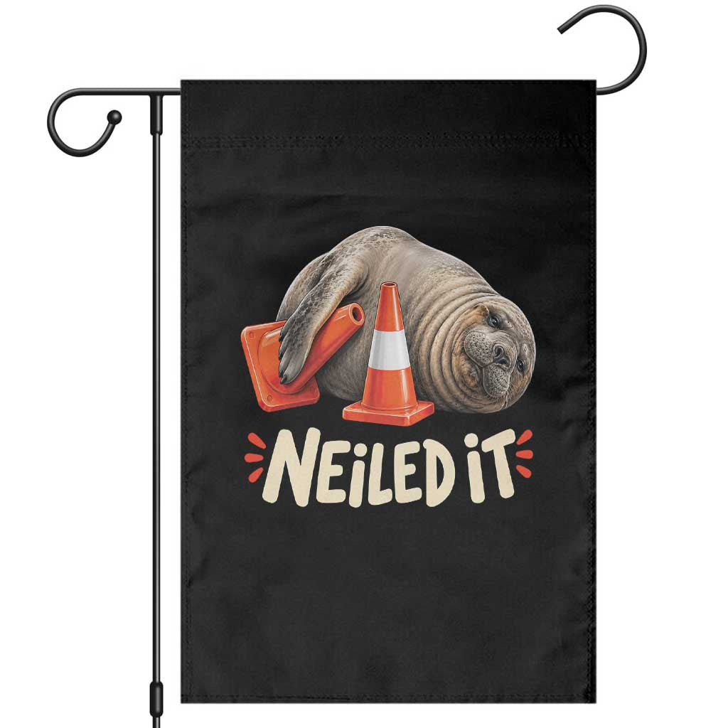 Funny Neil The Seal Nailed It Meme Garden Flag Cute Chaotic Viral Elephant Seal Traffic Cone Pun TS02 Black Print Your Wear