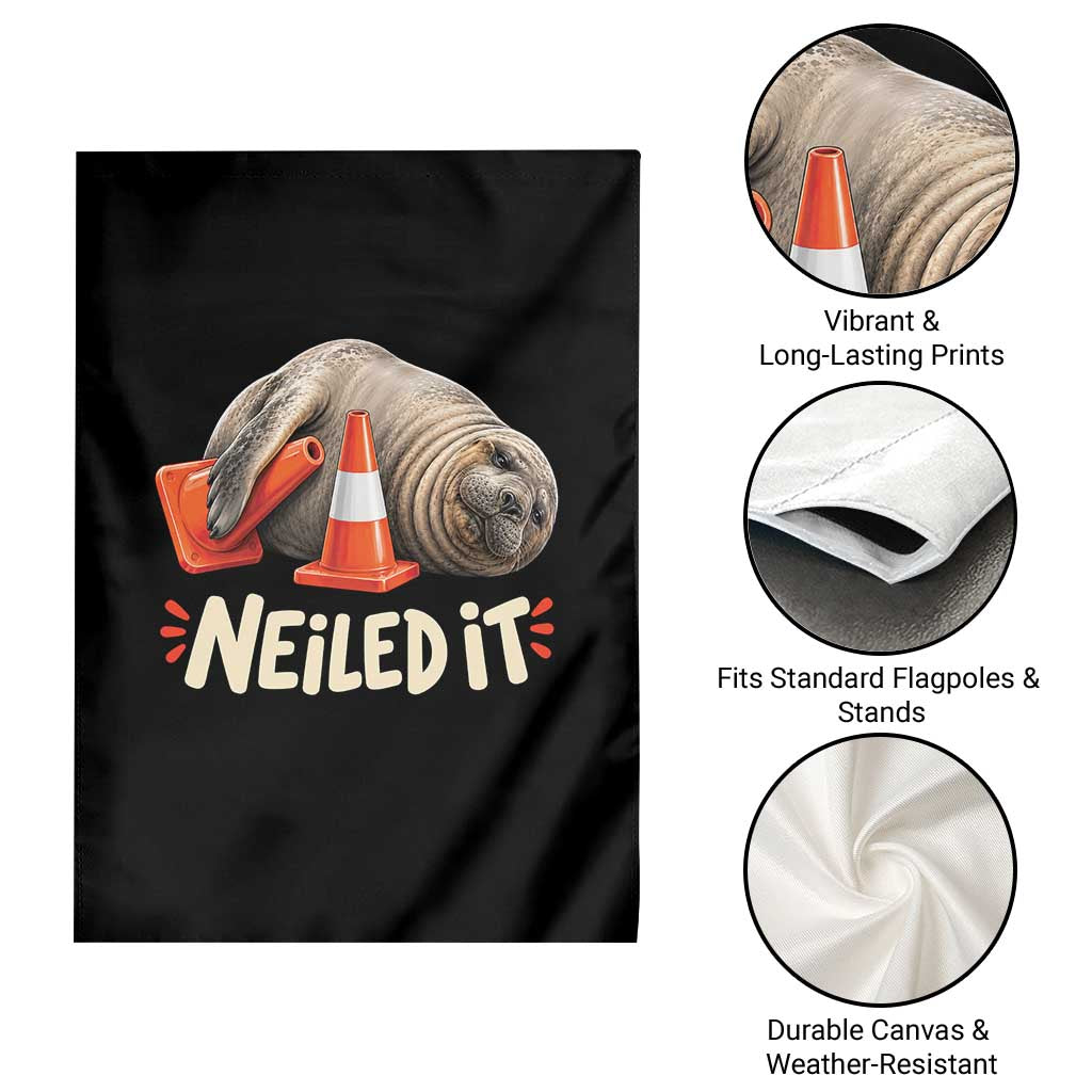 Funny Neil The Seal Nailed It Meme Garden Flag Cute Chaotic Viral Elephant Seal Traffic Cone Pun TS02 Print Your Wear