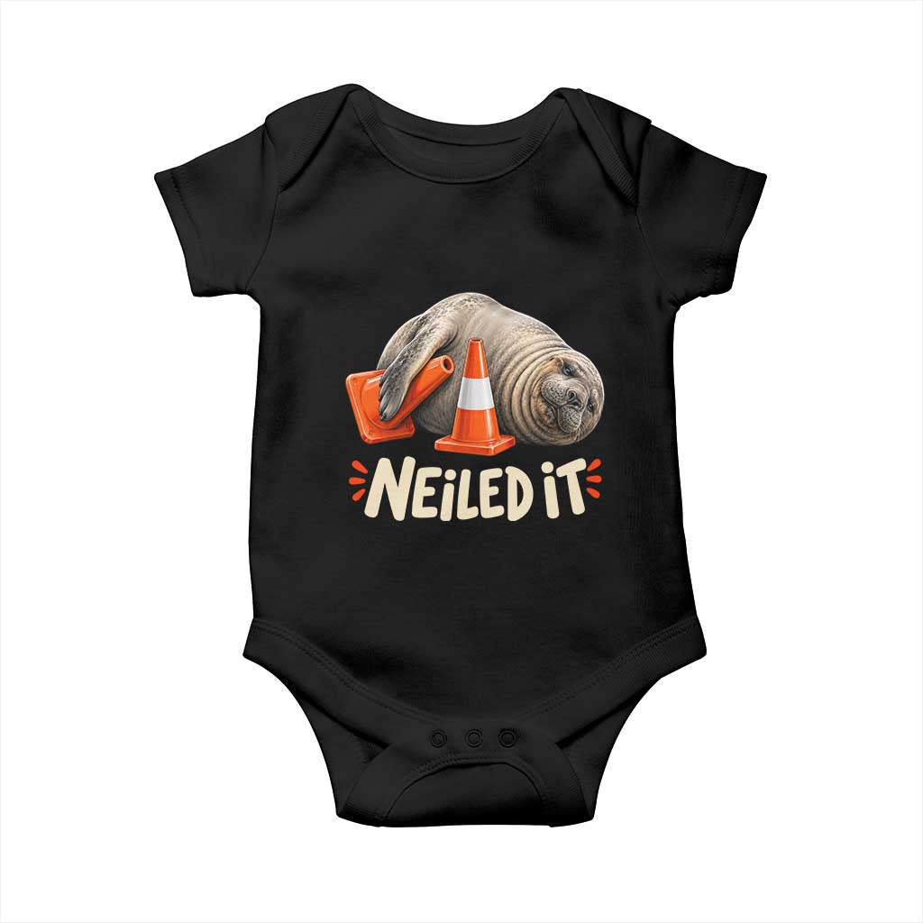 Funny Neil The Seal Nailed It Meme Baby Onesie Cute Chaotic Viral Elephant Seal Traffic Cone Pun TS02 Black Print Your Wear