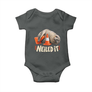 Funny Neil The Seal Nailed It Meme Baby Onesie Cute Chaotic Viral Elephant Seal Traffic Cone Pun TS02 Dark Heather Print Your Wear