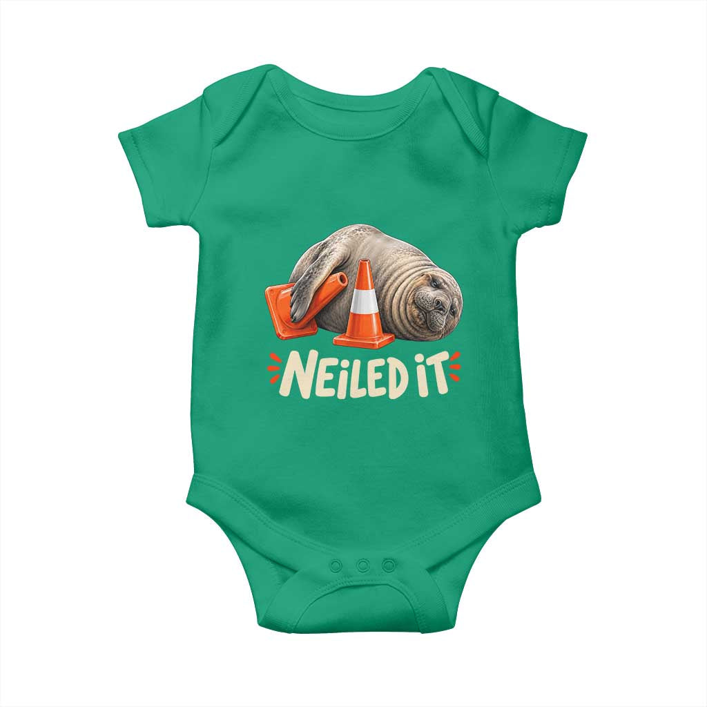 Funny Neil The Seal Nailed It Meme Baby Onesie Cute Chaotic Viral Elephant Seal Traffic Cone Pun TS02 Irish Green Print Your Wear