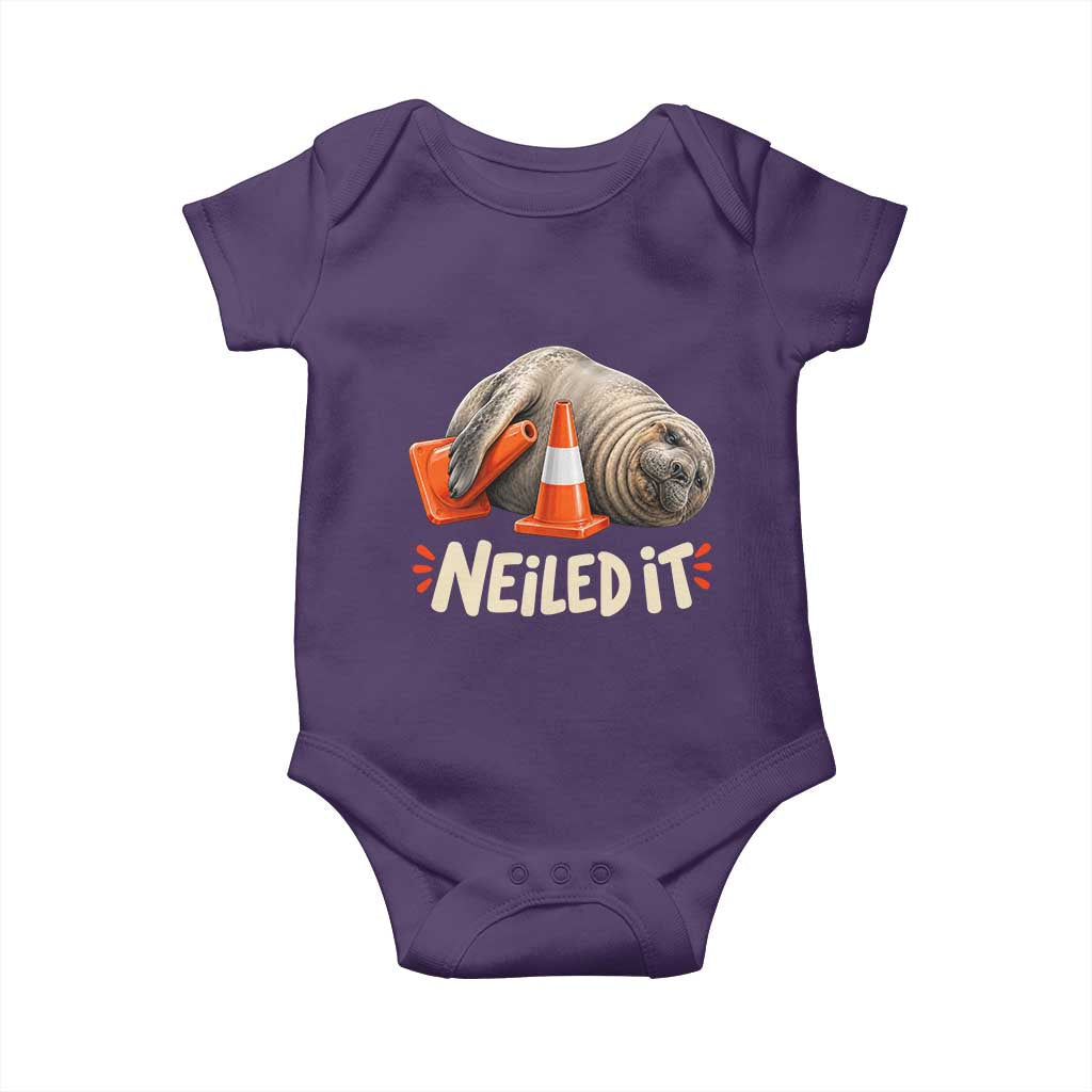 Funny Neil The Seal Nailed It Meme Baby Onesie Cute Chaotic Viral Elephant Seal Traffic Cone Pun TS02 Purple Print Your Wear