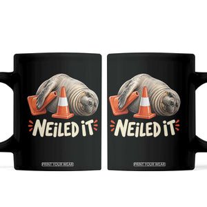 Funny Neil The Seal Nailed It Meme Coffee Mug Cute Chaotic Viral Elephant Seal Traffic Cone Pun TS02 Black Print Your Wear
