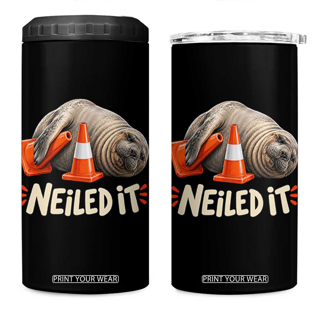 Funny Neil The Seal Nailed It Meme 4 in 1 Can Cooler Tumbler Cute Chaotic Viral Elephant Seal Traffic Cone Pun TS02 One Size: 16 oz Black Print Your Wear