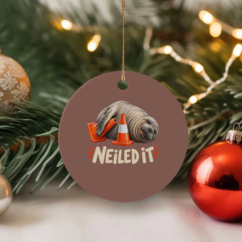 Funny Neil The Seal Nailed It Meme Ceramic Ornament Cute Chaotic Viral Elephant Seal Traffic Cone Pun TS02 1pc Mocha Print Your Wear