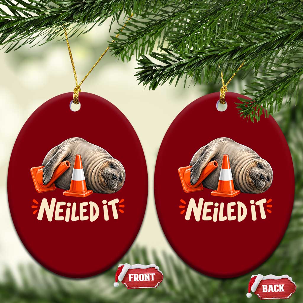 Funny Neil The Seal Nailed It Meme Ceramic Ornament Cute Chaotic Viral Elephant Seal Traffic Cone Pun TS02 Print Your Wear