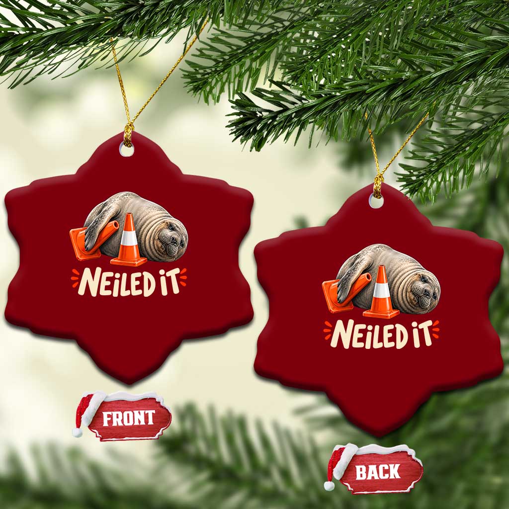 Funny Neil The Seal Nailed It Meme Ceramic Ornament Cute Chaotic Viral Elephant Seal Traffic Cone Pun TS02 Print Your Wear