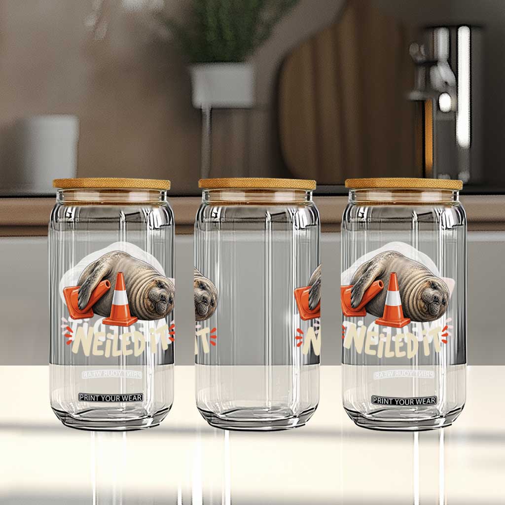 Funny Neil The Seal Nailed It Meme Glass Can Cute Chaotic Viral Elephant Seal Traffic Cone Pun TS02 Print Your Wear