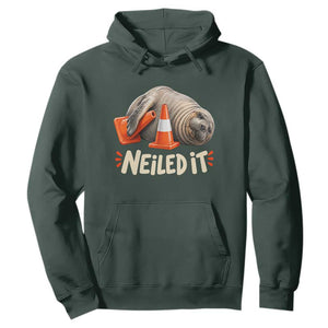 Funny Neil The Seal Nailed It Meme Hoodie Cute Chaotic Viral Elephant Seal Traffic Cone Pun TS02 Dark Forest Green Print Your Wear