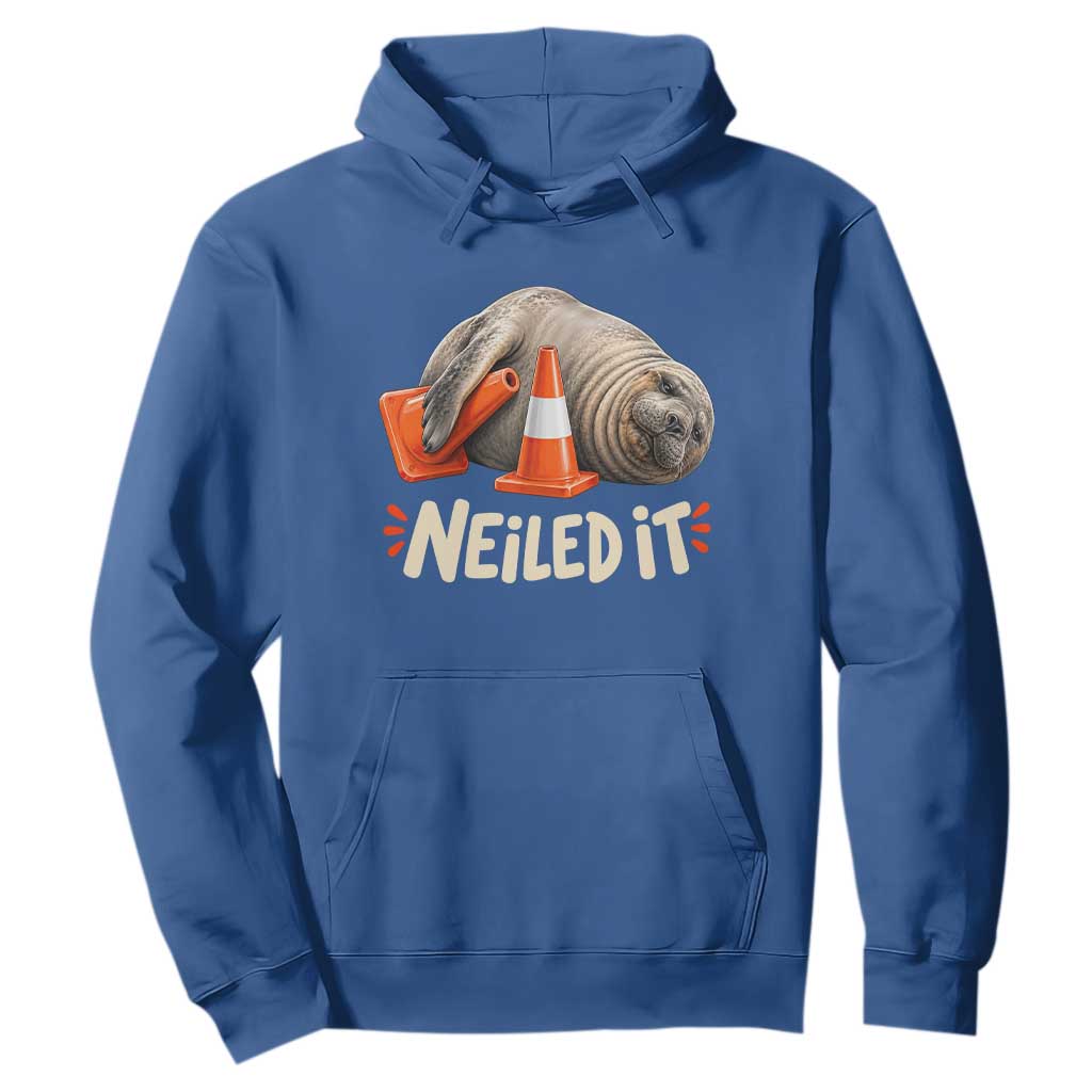 Funny Neil The Seal Nailed It Meme Hoodie Cute Chaotic Viral Elephant Seal Traffic Cone Pun TS02 Royal Blue Print Your Wear