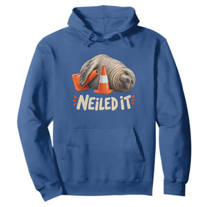 Funny Neil The Seal Nailed It Meme Hoodie Cute Chaotic Viral Elephant Seal Traffic Cone Pun TS02 Royal Blue Print Your Wear