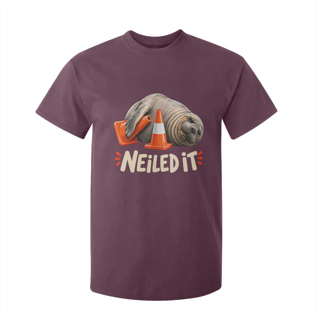 Funny Neil The Seal Nailed It Meme T Shirt For Kid Cute Chaotic Viral Elephant Seal Traffic Cone Pun TS02 Maroon Print Your Wear