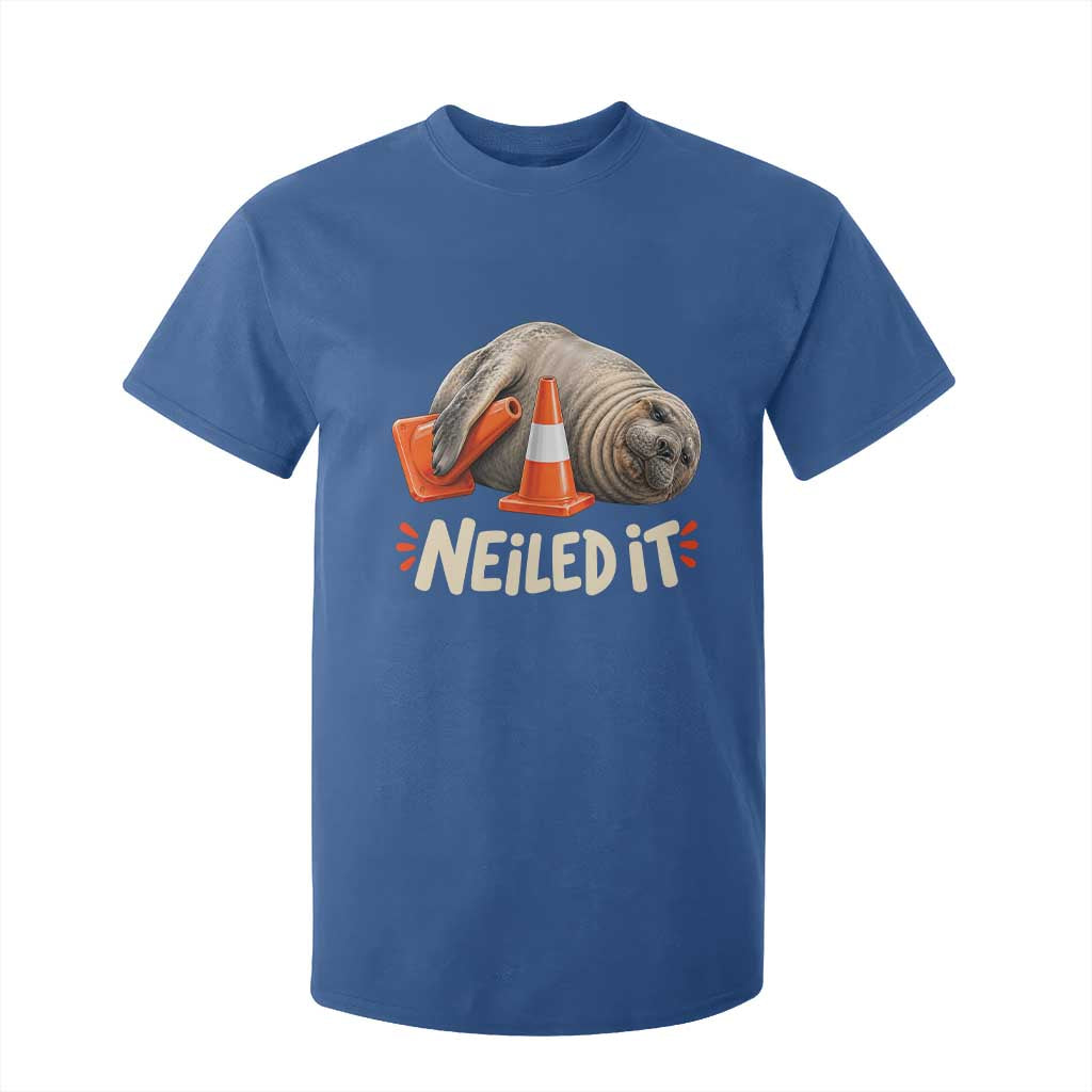 Funny Neil The Seal Nailed It Meme T Shirt For Kid Cute Chaotic Viral Elephant Seal Traffic Cone Pun TS02 Royal Blue Print Your Wear