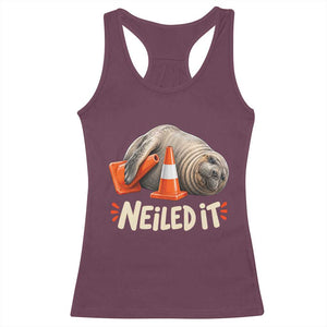 Funny Neil The Seal Nailed It Meme Racerback Tank Top Cute Chaotic Viral Elephant Seal Traffic Cone Pun TS02 Maroon Print Your Wear