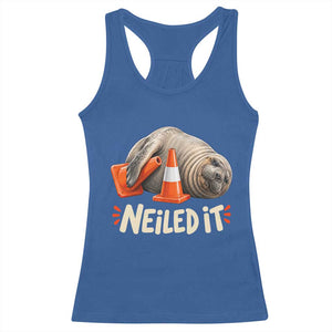 Funny Neil The Seal Nailed It Meme Racerback Tank Top Cute Chaotic Viral Elephant Seal Traffic Cone Pun TS02 Royal Blue Print Your Wear