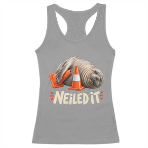 Funny Neil The Seal Nailed It Meme Racerback Tank Top Cute Chaotic Viral Elephant Seal Traffic Cone Pun TS02 Sport Gray Print Your Wear