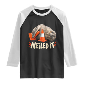 Funny Neil The Seal Nailed It Meme Raglan Shirt Cute Chaotic Viral Elephant Seal Traffic Cone Pun TS02 Black White Print Your Wear