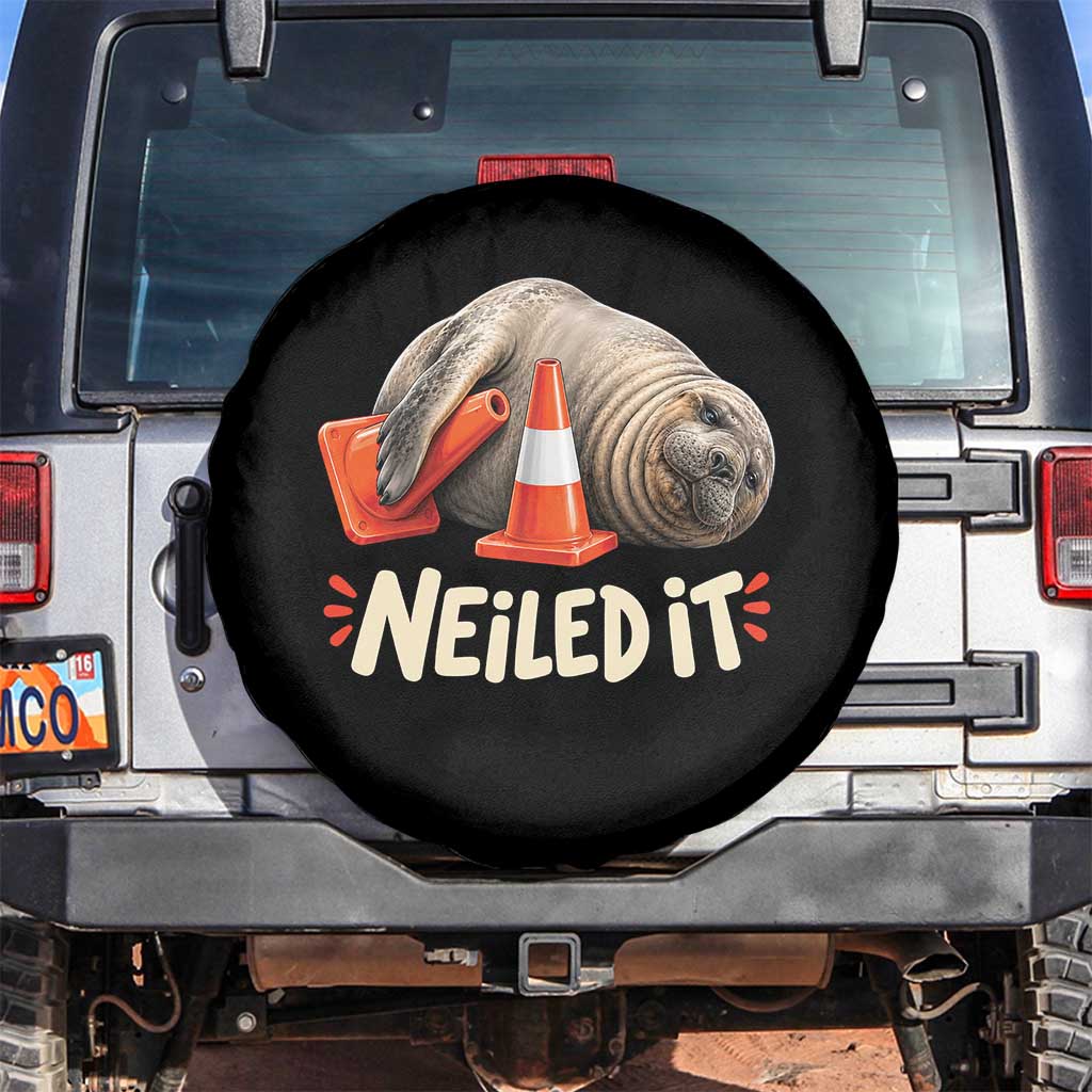 Funny Neil The Seal Nailed It Meme Spare Tire Cover Cute Chaotic Viral Elephant Seal Traffic Cone Pun TS02 No hole Black Print Your Wear
