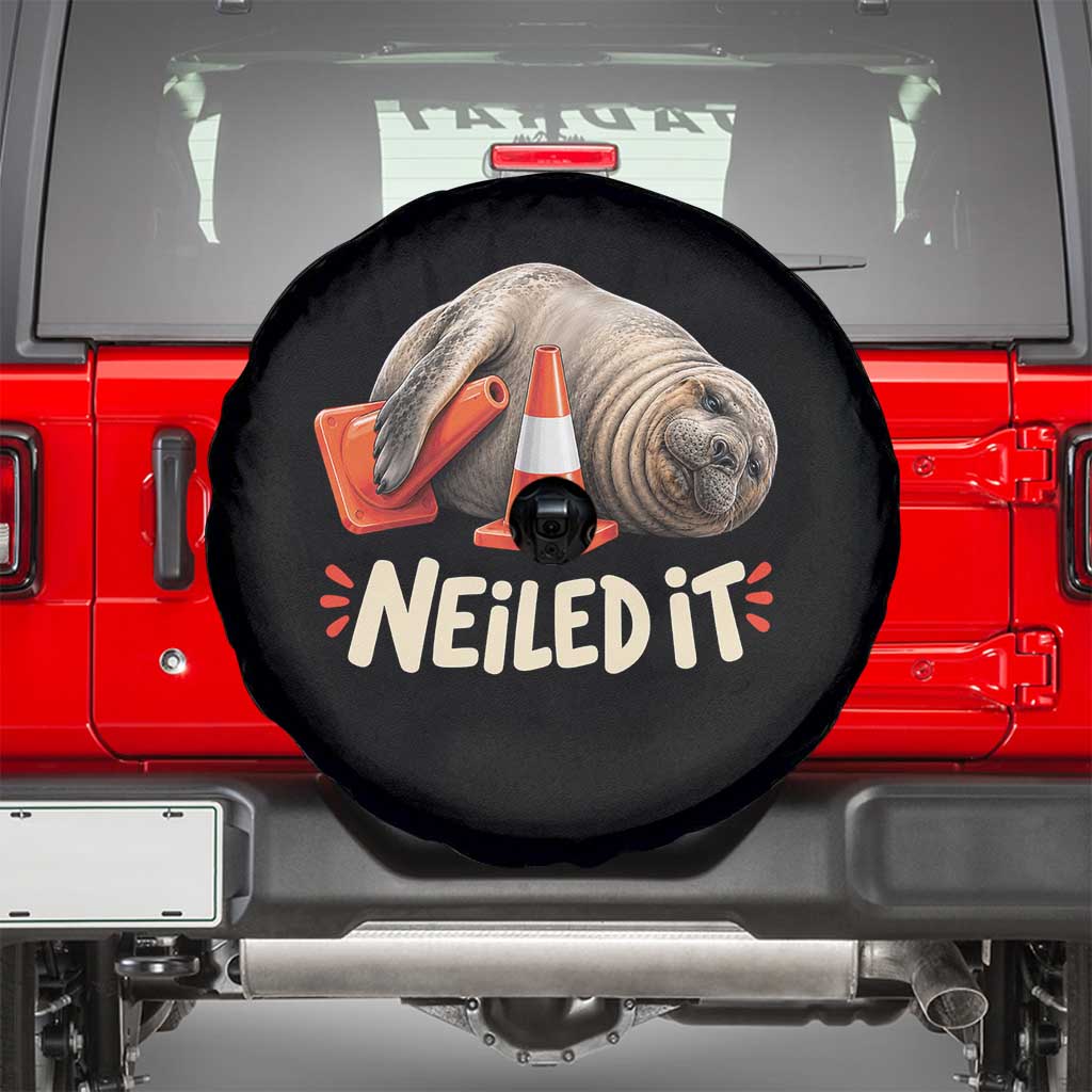 Funny Neil The Seal Nailed It Meme Spare Tire Cover Cute Chaotic Viral Elephant Seal Traffic Cone Pun TS02 Black Print Your Wear