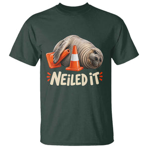 Funny Neil The Seal Nailed It Meme T Shirt Cute Chaotic Viral Elephant Seal Traffic Cone Pun TS02 Dark Forest Green Print Your Wear
