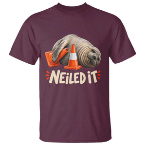 Funny Neil The Seal Nailed It Meme T Shirt Cute Chaotic Viral Elephant Seal Traffic Cone Pun TS02 Maroon Print Your Wear