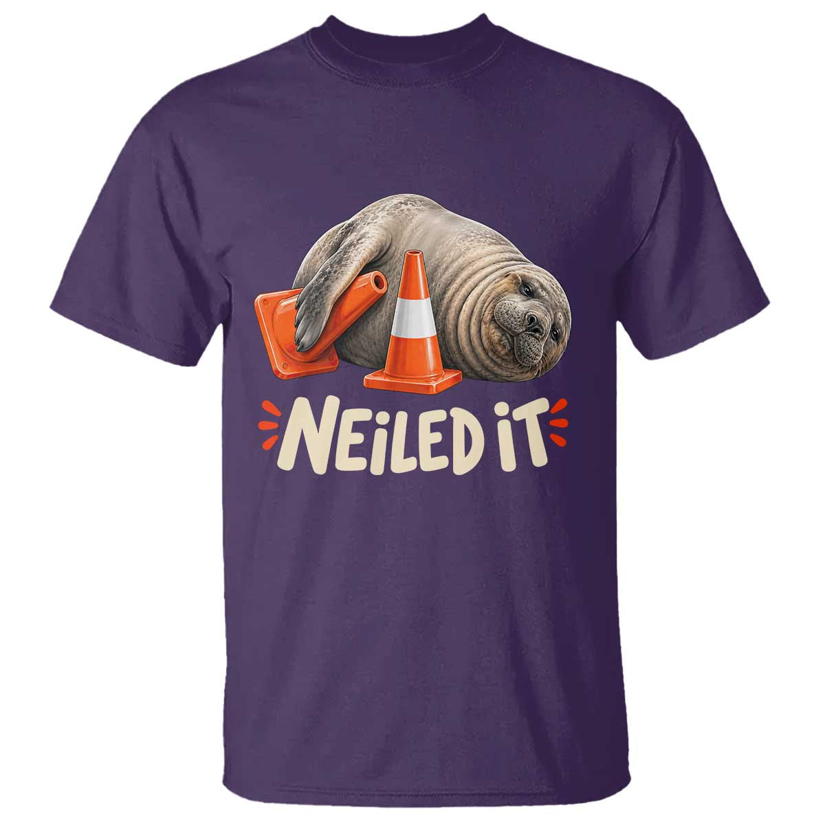 Funny Neil The Seal Nailed It Meme T Shirt Cute Chaotic Viral Elephant Seal Traffic Cone Pun TS02 Purple Print Your Wear