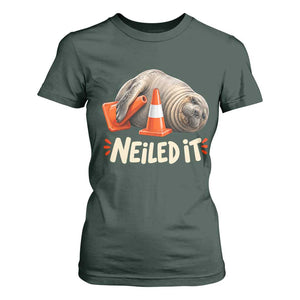 Funny Neil The Seal Nailed It Meme T Shirt For Women Cute Chaotic Viral Elephant Seal Traffic Cone Pun TS02 Dark Forest Green Print Your Wear