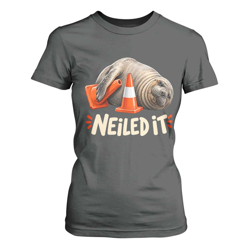 Funny Neil The Seal Nailed It Meme T Shirt For Women Cute Chaotic Viral Elephant Seal Traffic Cone Pun TS02 Dark Heather Print Your Wear