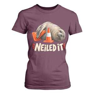 Funny Neil The Seal Nailed It Meme T Shirt For Women Cute Chaotic Viral Elephant Seal Traffic Cone Pun TS02 Maroon Print Your Wear