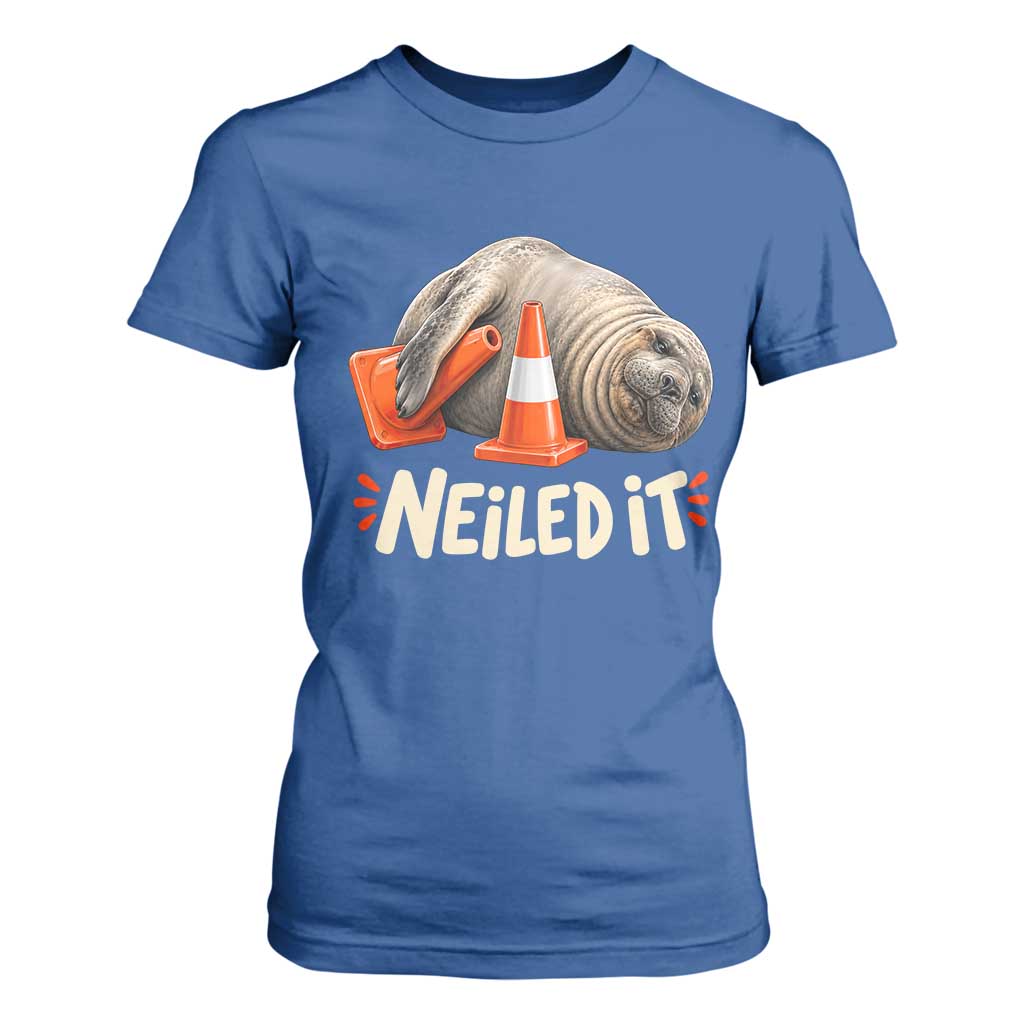 Funny Neil The Seal Nailed It Meme T Shirt For Women Cute Chaotic Viral Elephant Seal Traffic Cone Pun TS02 Royal Blue Print Your Wear